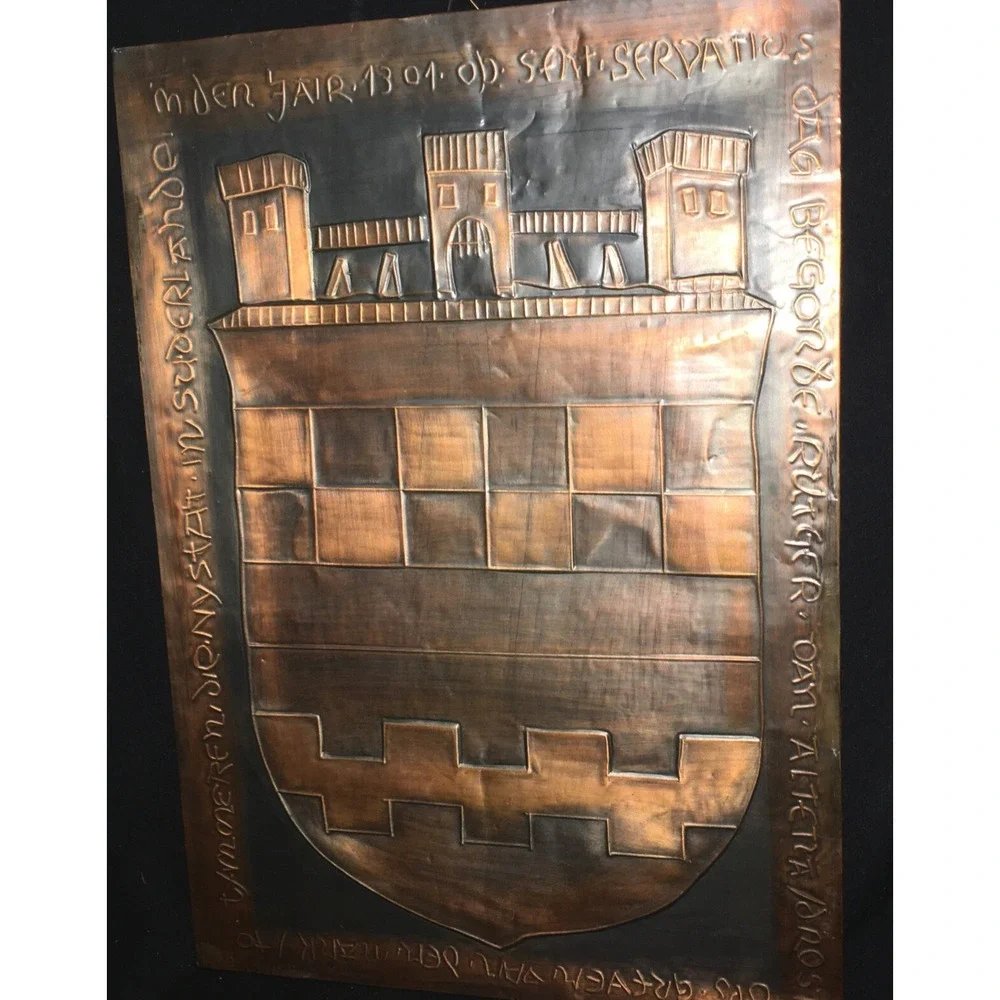 Vintage Hammered Embossed Tooled Cooper Viking Norwegian Castle Crest‎ Wall